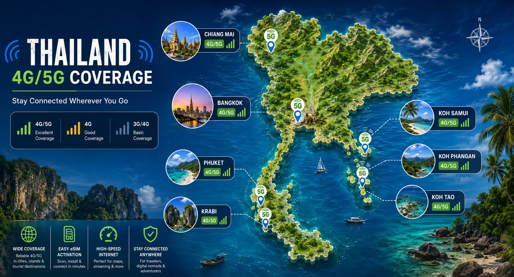 Thailand eSIM coverage across popular destinations